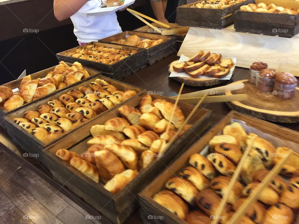 Selection of pastries and bread for breakfast 