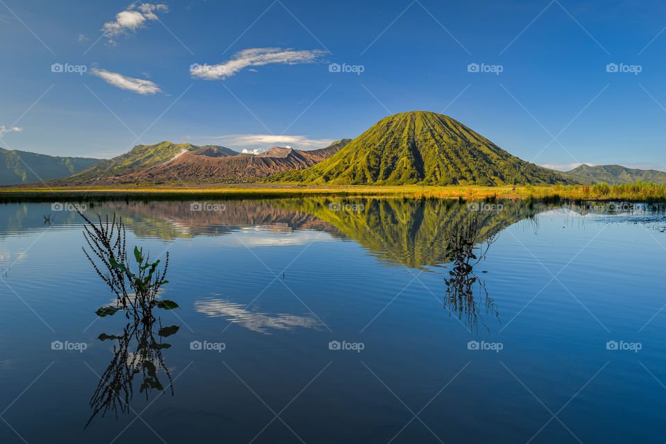reflection of the puddle of Mount Bromo, Indonesia