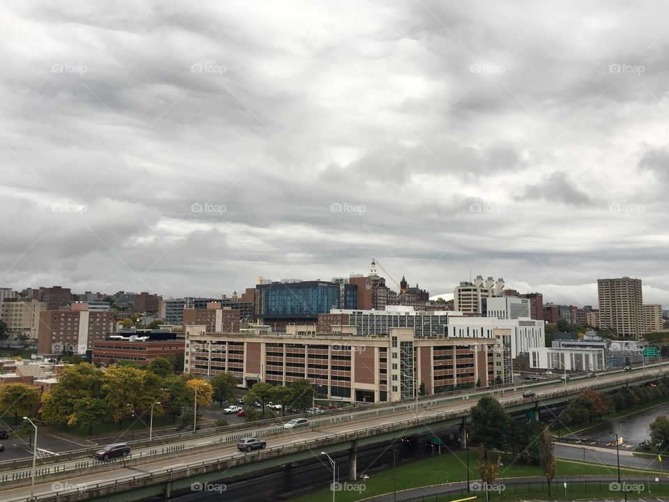 High angle view of bridge in city