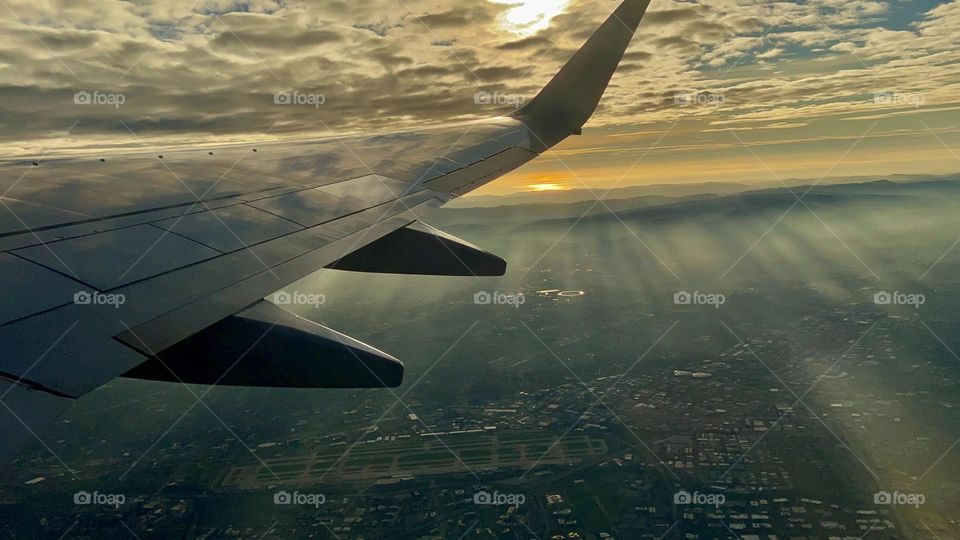 Sunset over San Jose California after taking off from Norman Y. Mineta San Jose International Airport (SJC)