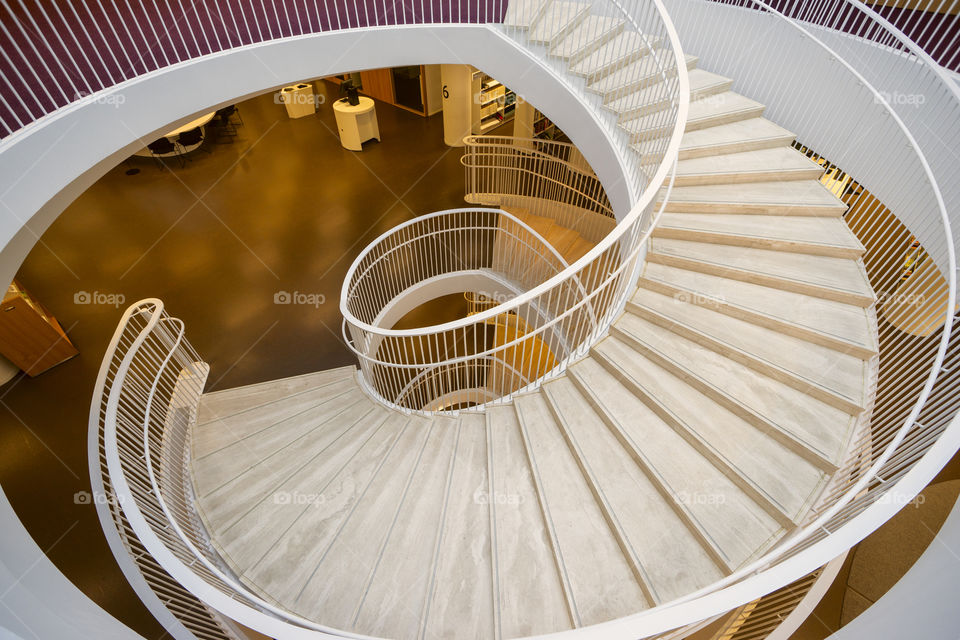 Spiral staircase in the modern library, Helsinki