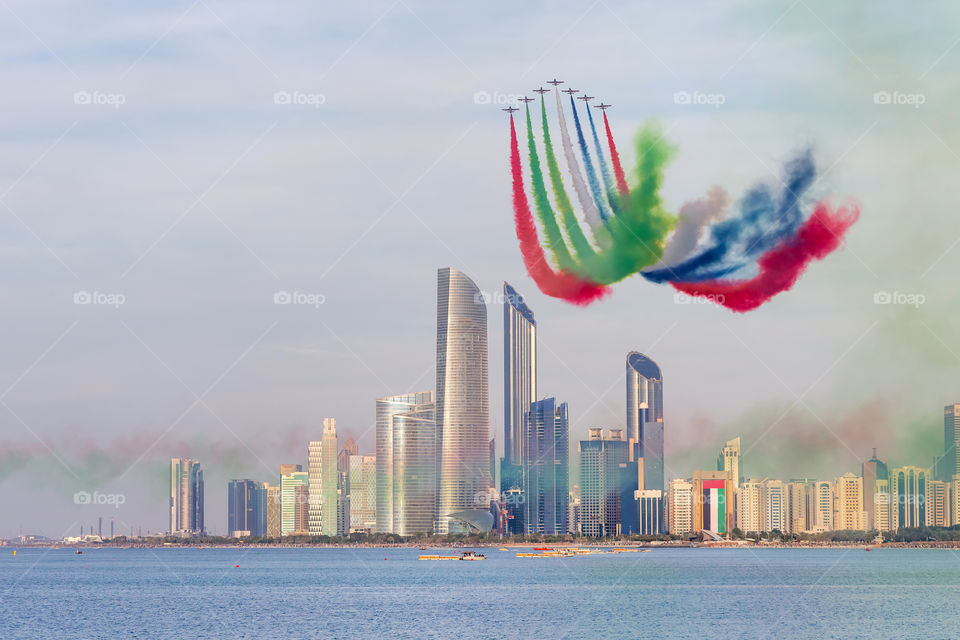 Aerobatic team making stunts in Abu Dhabi during day time