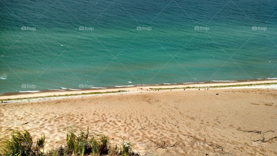 Expansive beach walk on Lake Michigan