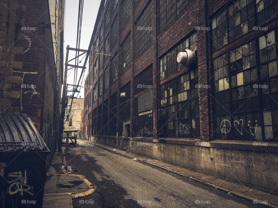 Dirty city alley.