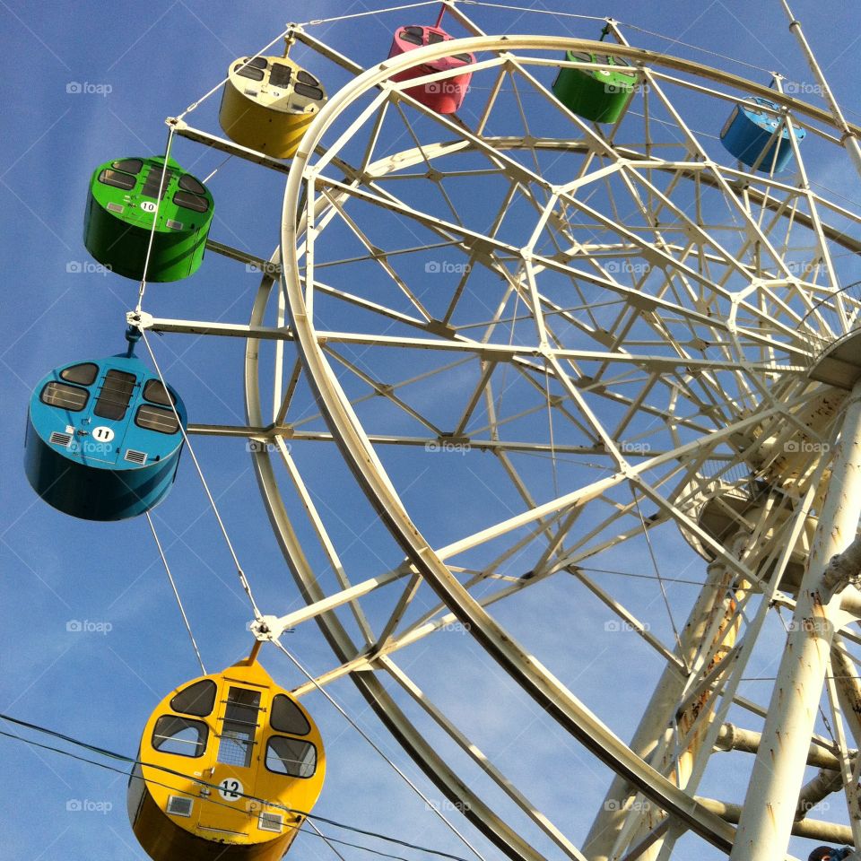 A colorful Ferris wheel in Kurume, Japan in Fukuoka Prefecture.