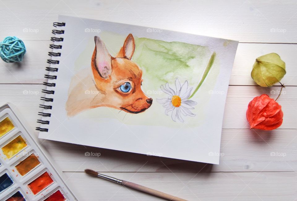 Watercolor dog drawing