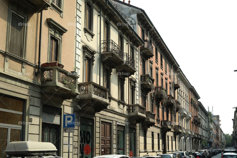 The streets of Milan Italy. Architecture and local transit.