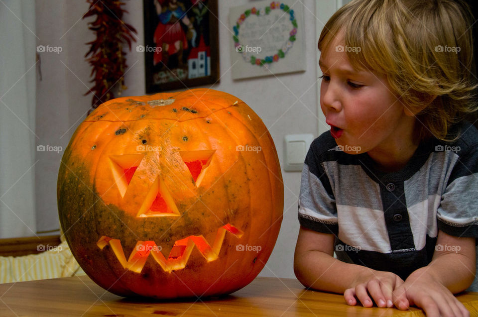 child boy pumpkin halloween by sergiusz