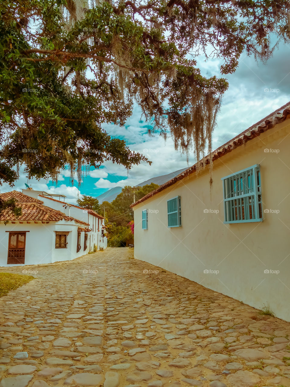 Colonial facades in Villa de Leyva Boyacá Colombia