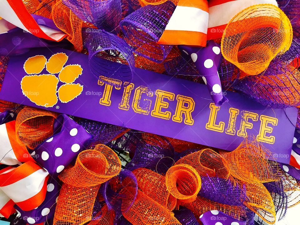 Wreath. A Clemson university decorated wreath "Tiger life".