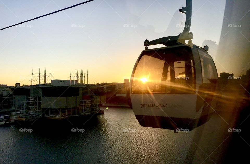 Ropeway in Lisbon Portugal during a sunset