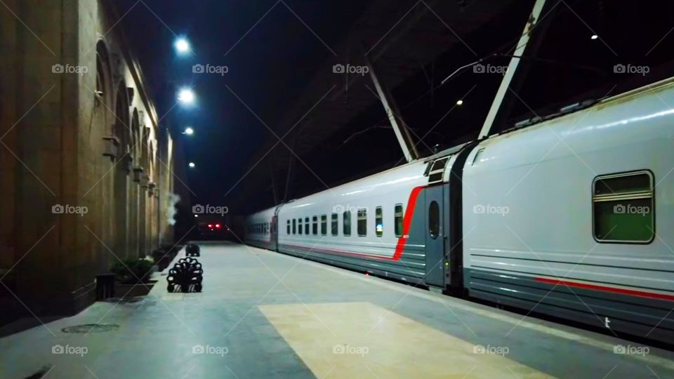 Train, railway station