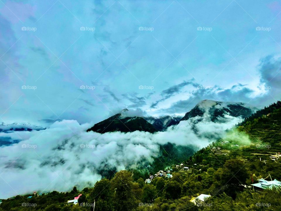 Majestic clouds above countryside 