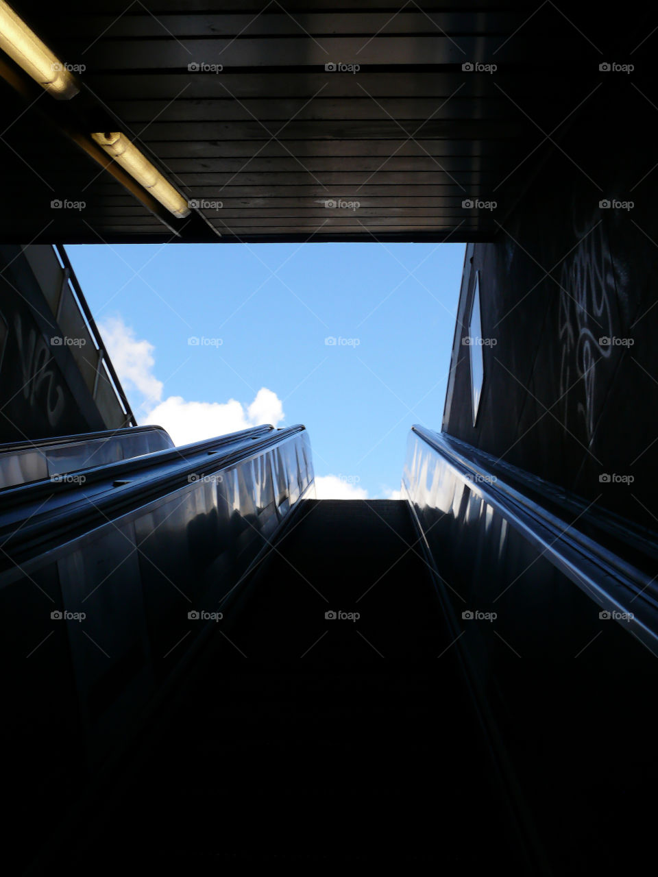 Low angle view of metro exit in Brussels, Belgium.