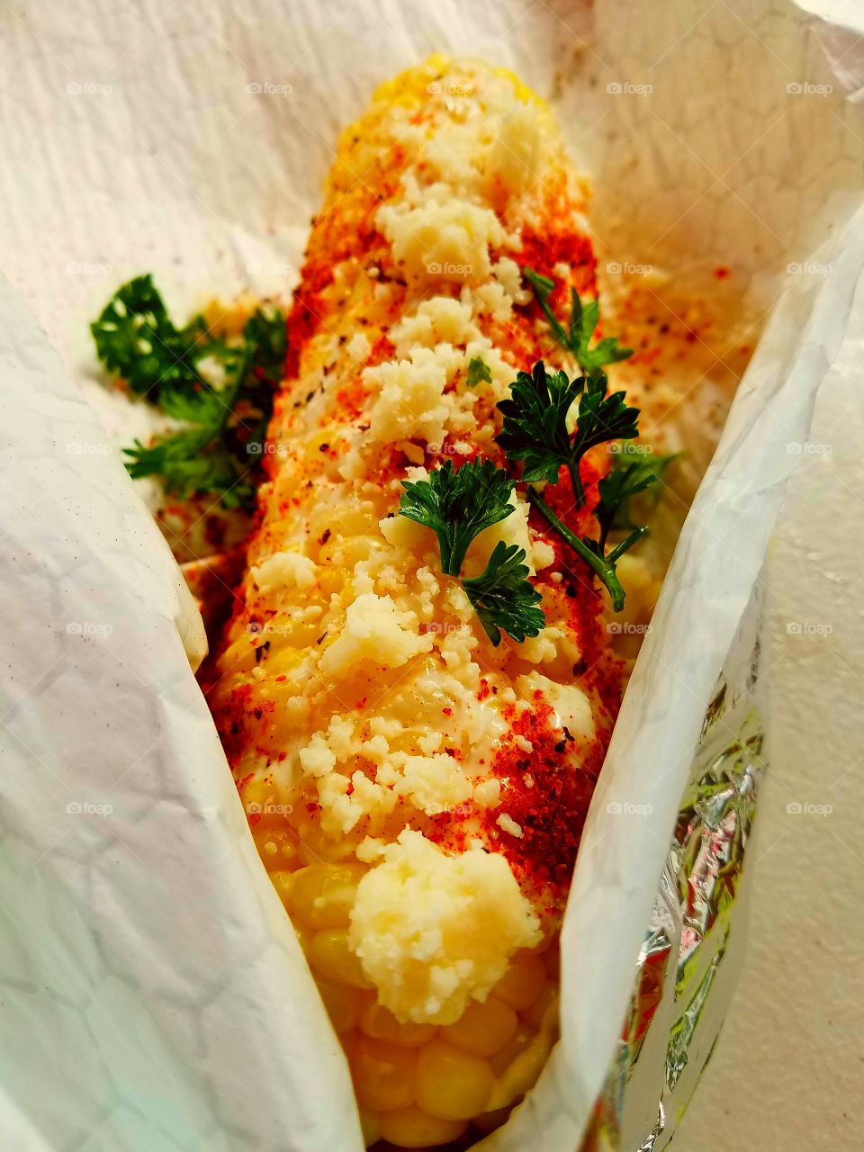 Close-up of street corn snack