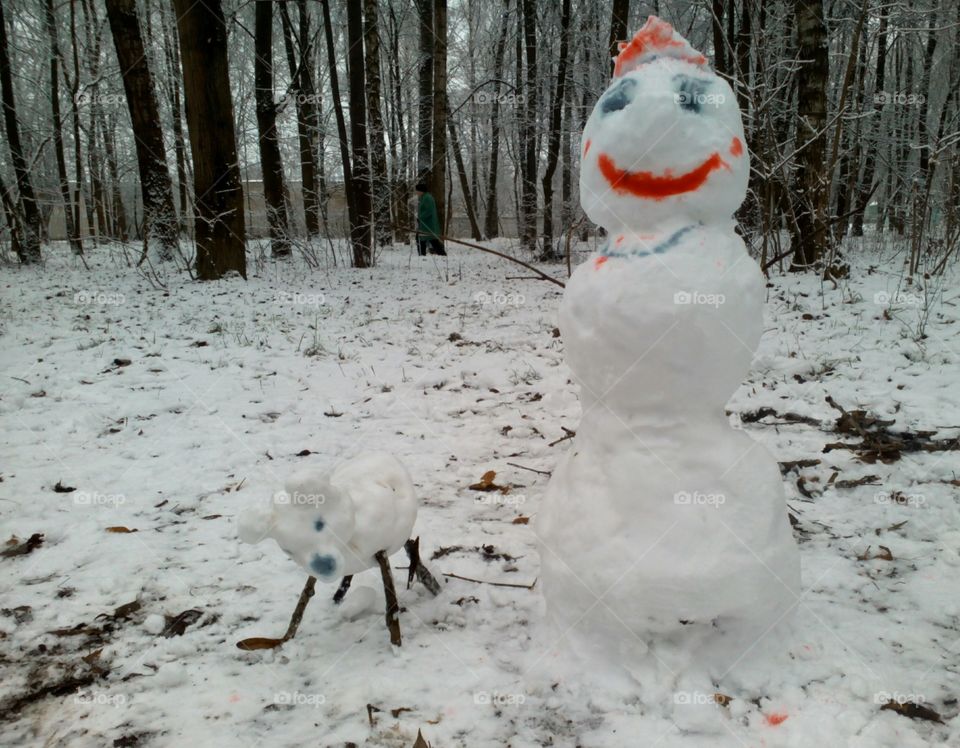 Snow, Winter, Cold, Snowman, Wood