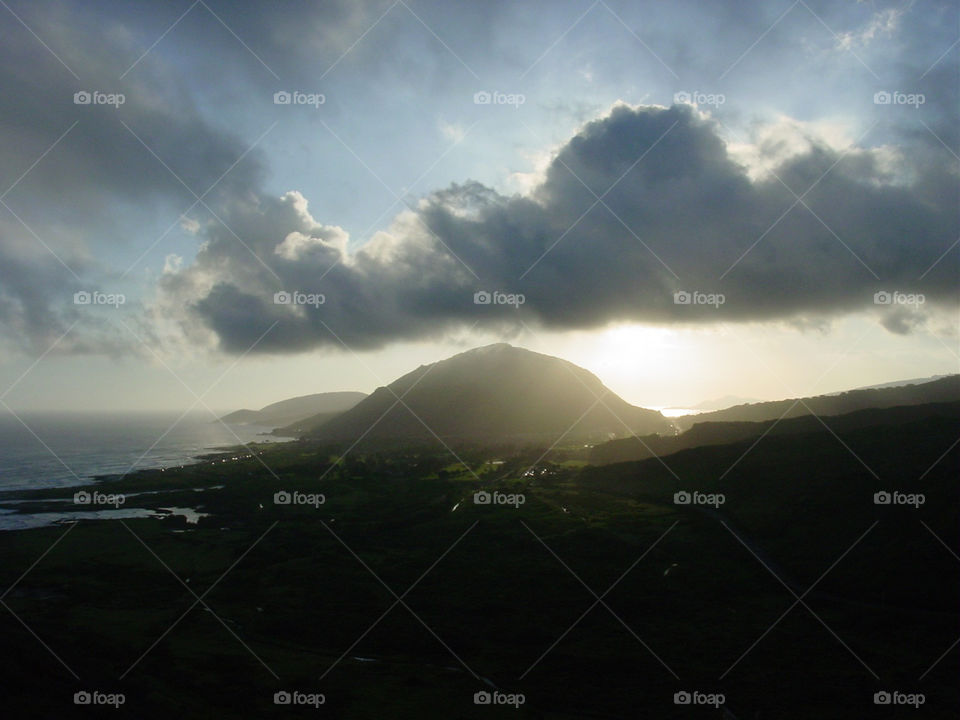 sky mountain clouds sun by mengzishiliu