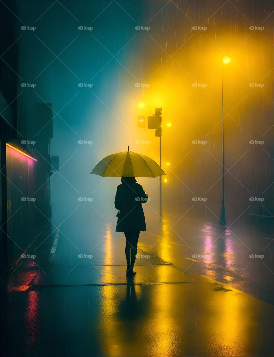 a lady walking in the rain with an umbrella