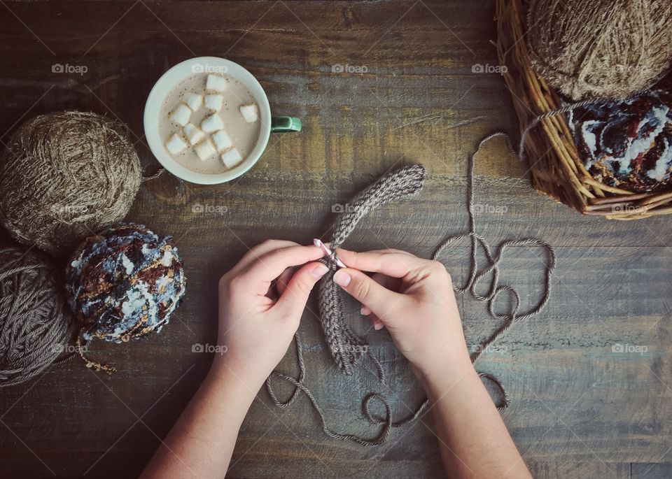 Elevated view of crocheting