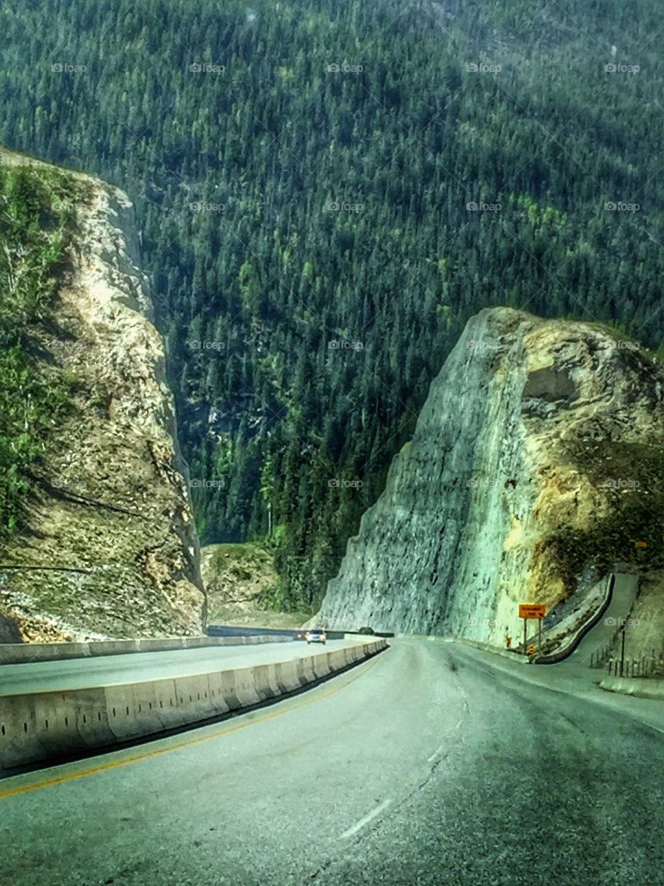 Driving through the mountains, literally, in British Columbia. 