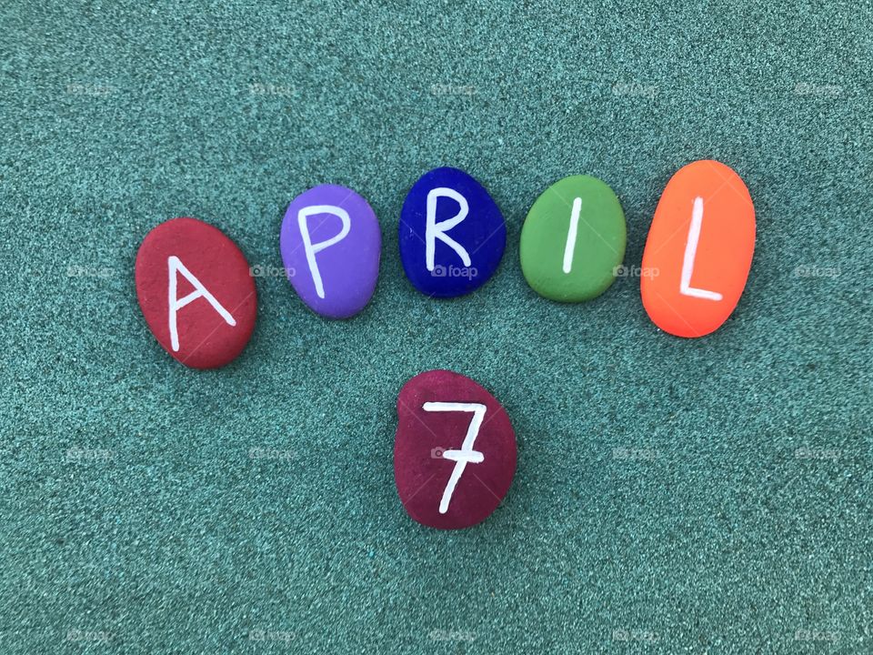 7 April, calendar date with colored stones 