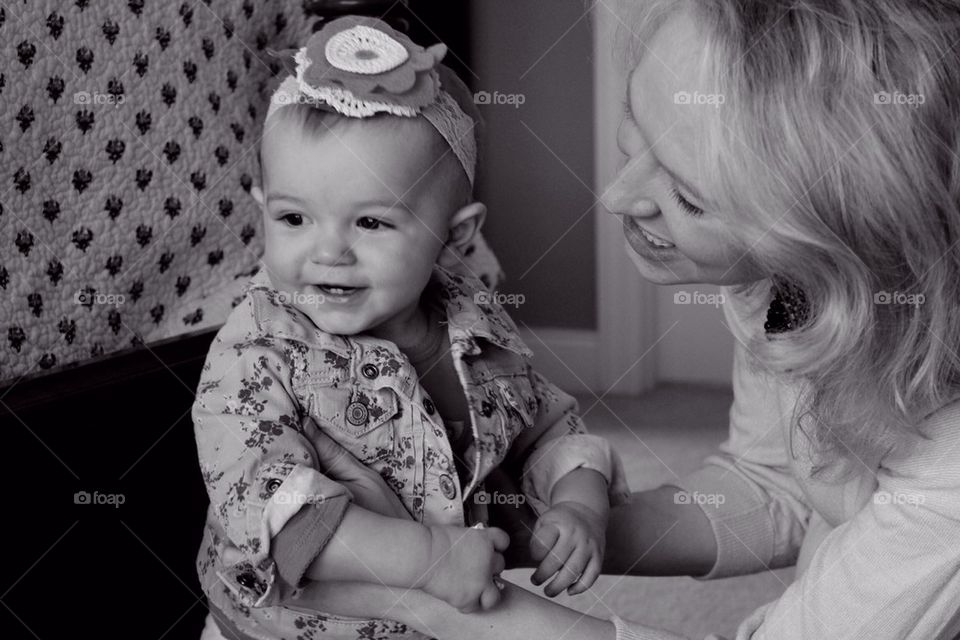 Baby with mommy black and white