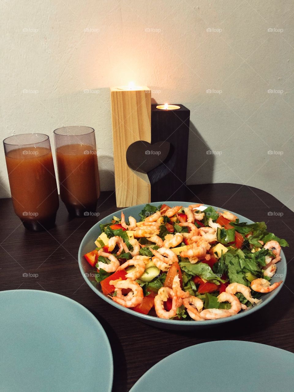 delicious salad with shrimps and vegetables