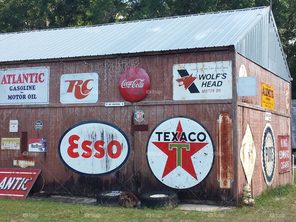 Barn with advertising signs