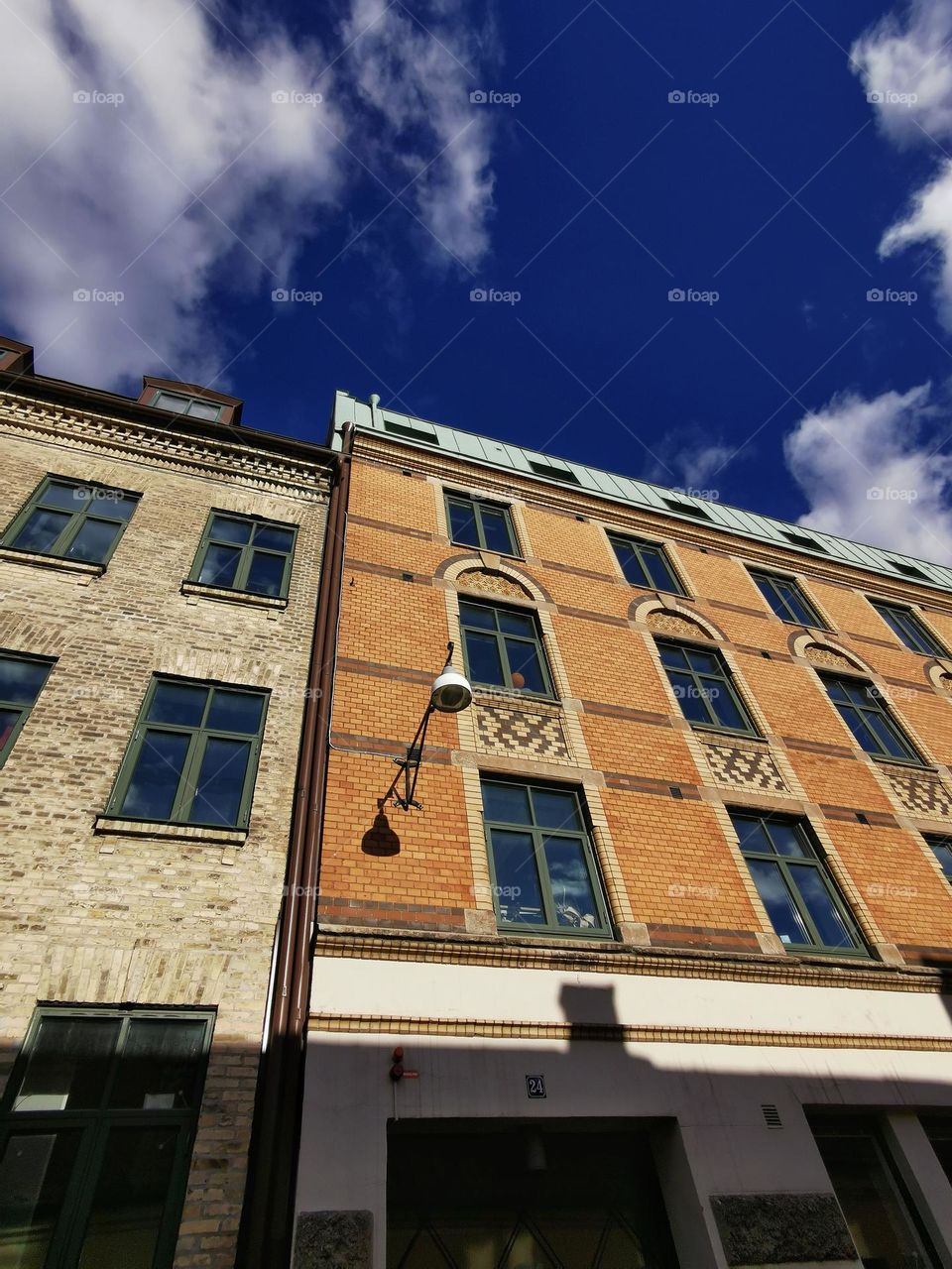 Looking up at houses