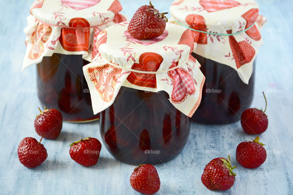 High angle view of strawberry jam