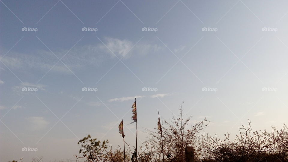 sky and temple flags