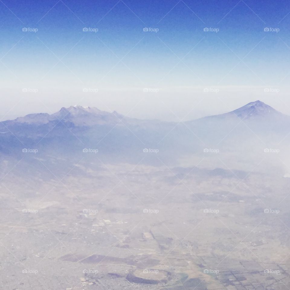 Mountains and landscape from airplane over Mexico