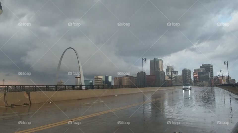 St. Louis from the Eads Bridge after a severe storm