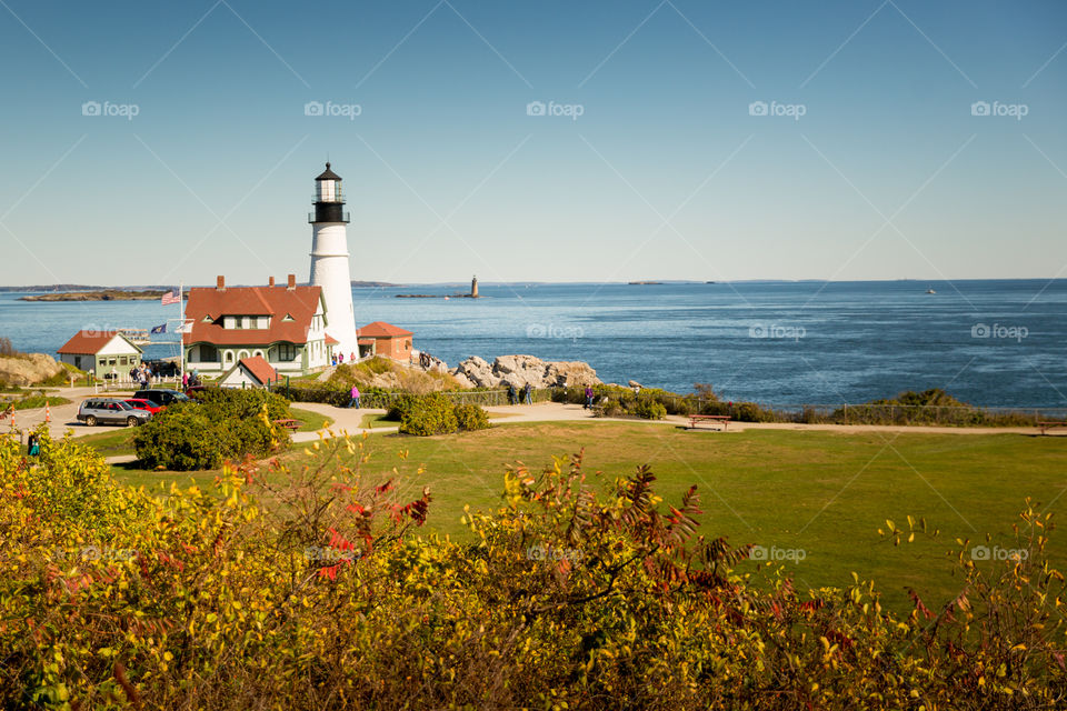 View of lighthouse in Portland Maine 