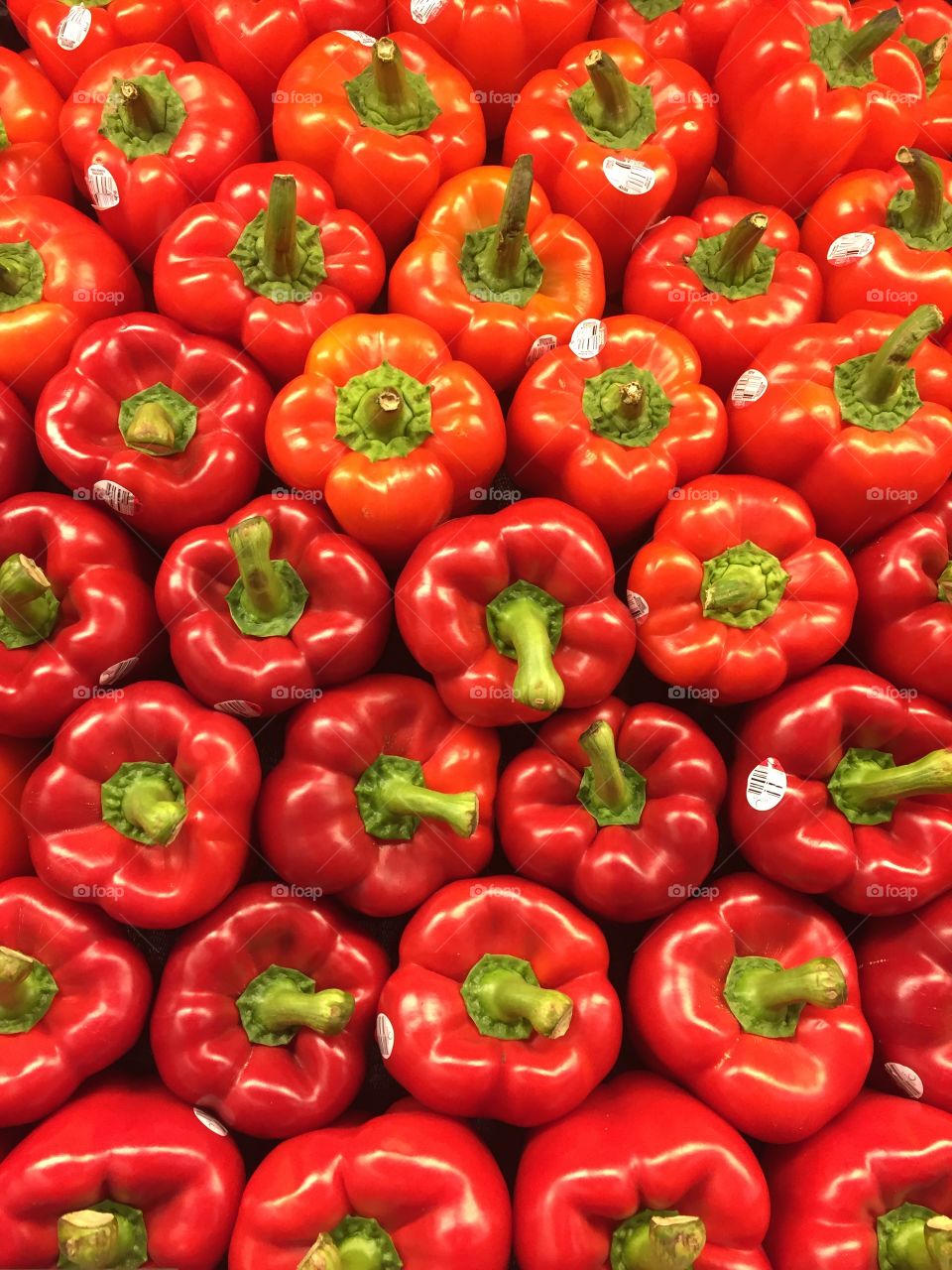 Full frame of red bell peppers