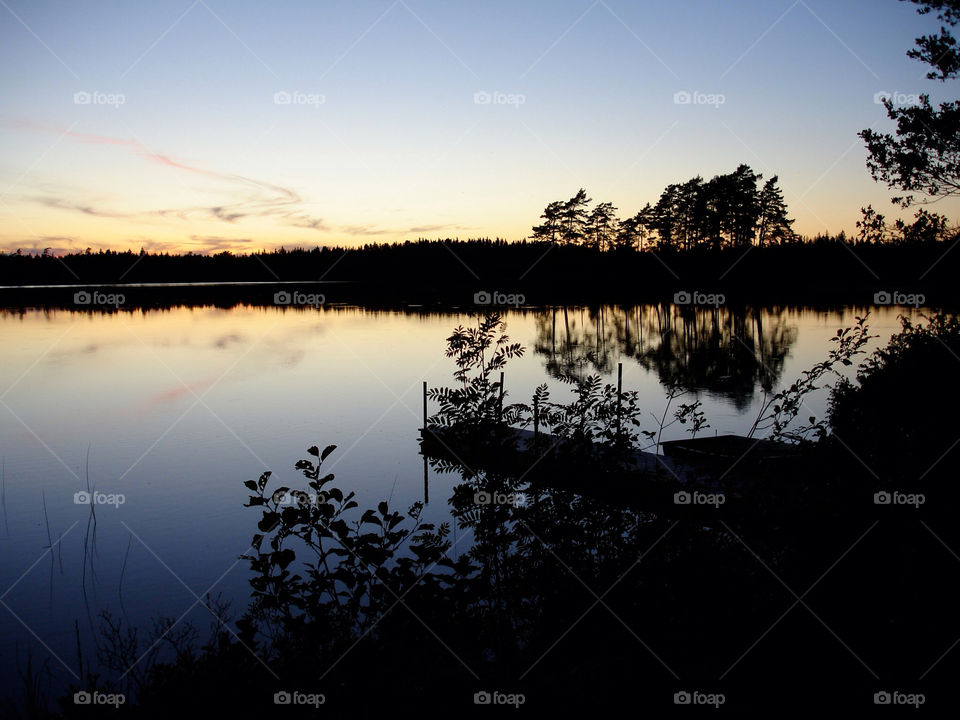sunset. sweden. lake. trees. water. by snutten