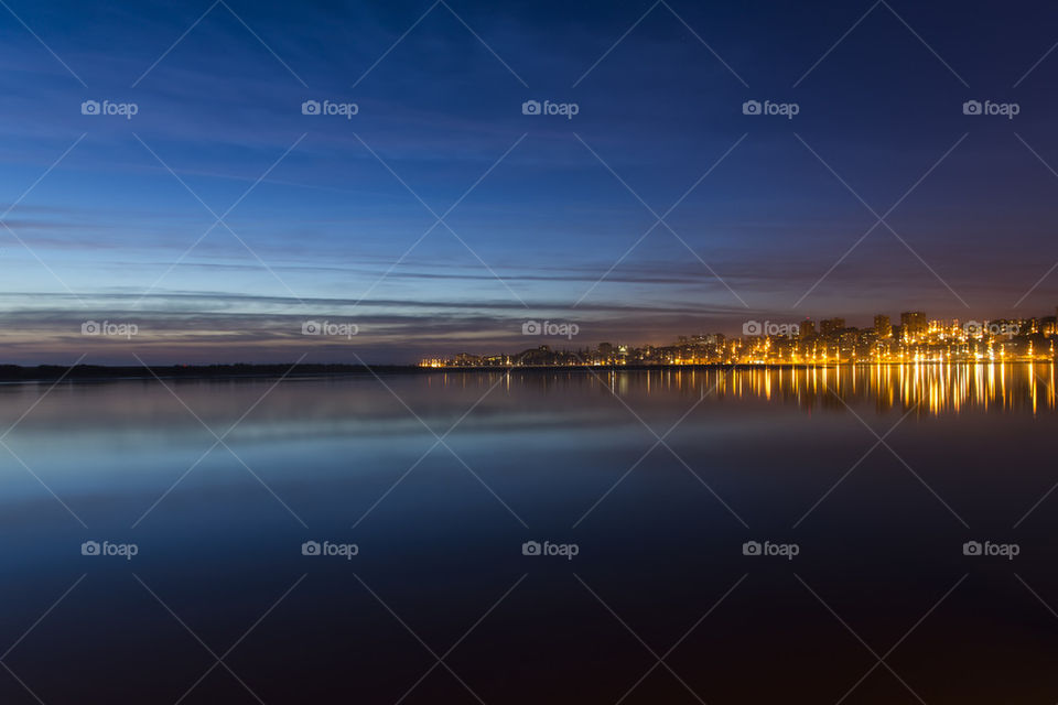 Night falling in Porto, Portugal.