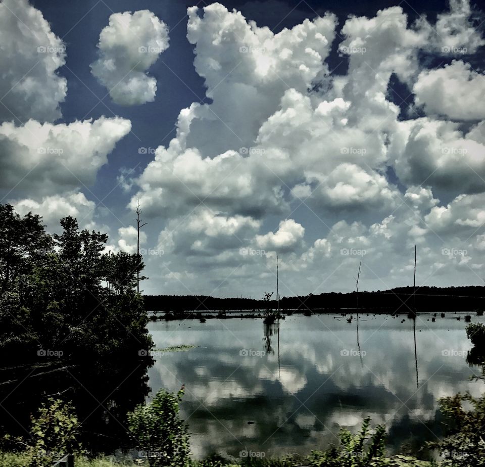 Beautiful clouds reflection on the lake