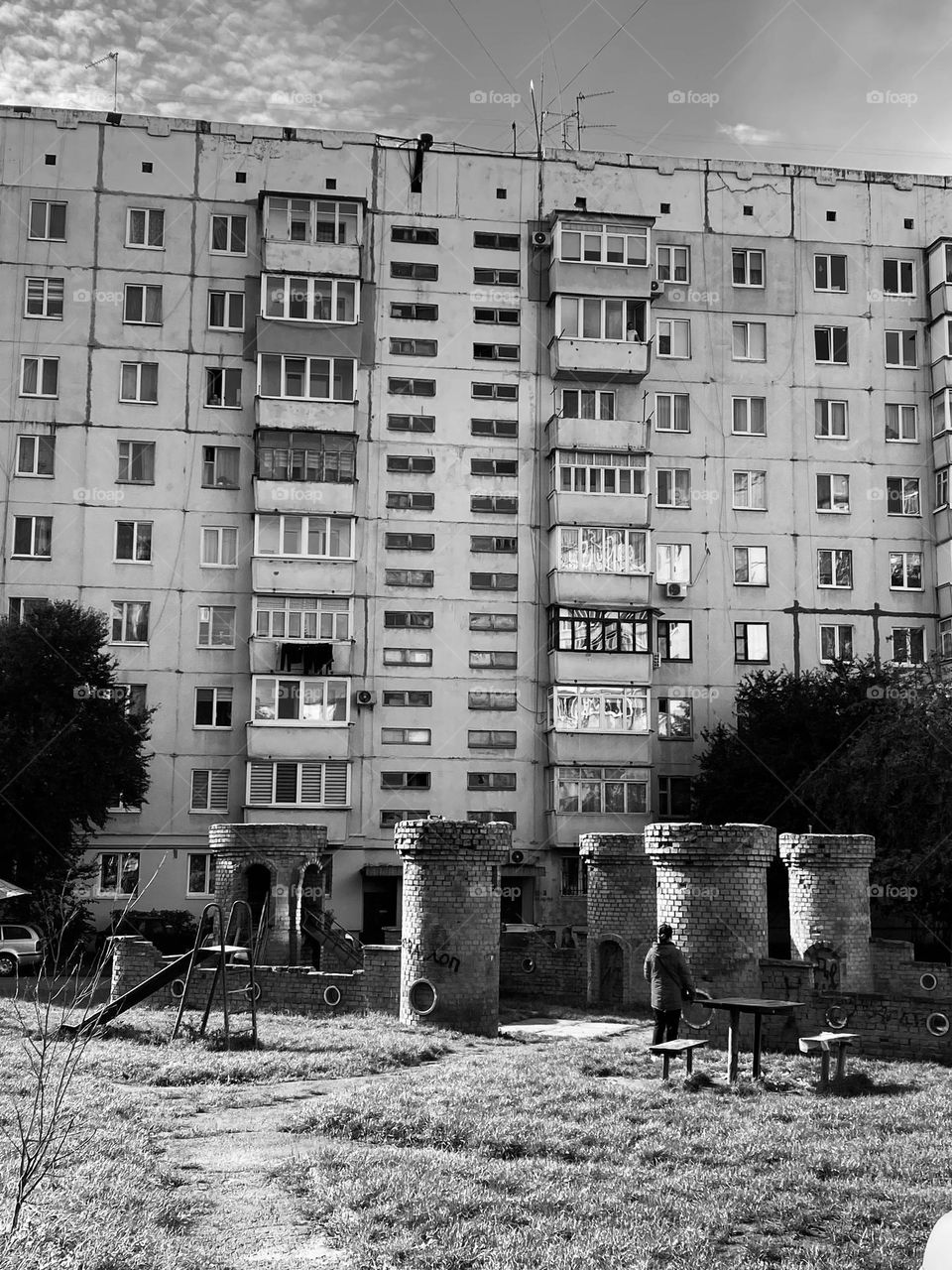 Abandoned playground in Ukraine after war