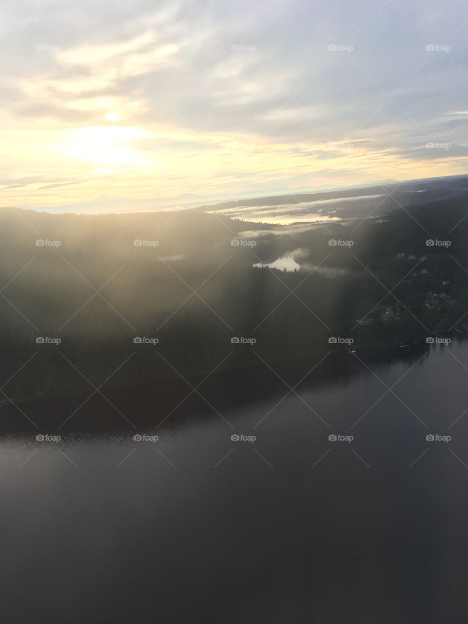 Morning sunrise view from a helicopter 