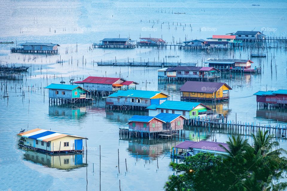Beautiful scene of colorful home stay in sea scape at Ko Yo Thailand