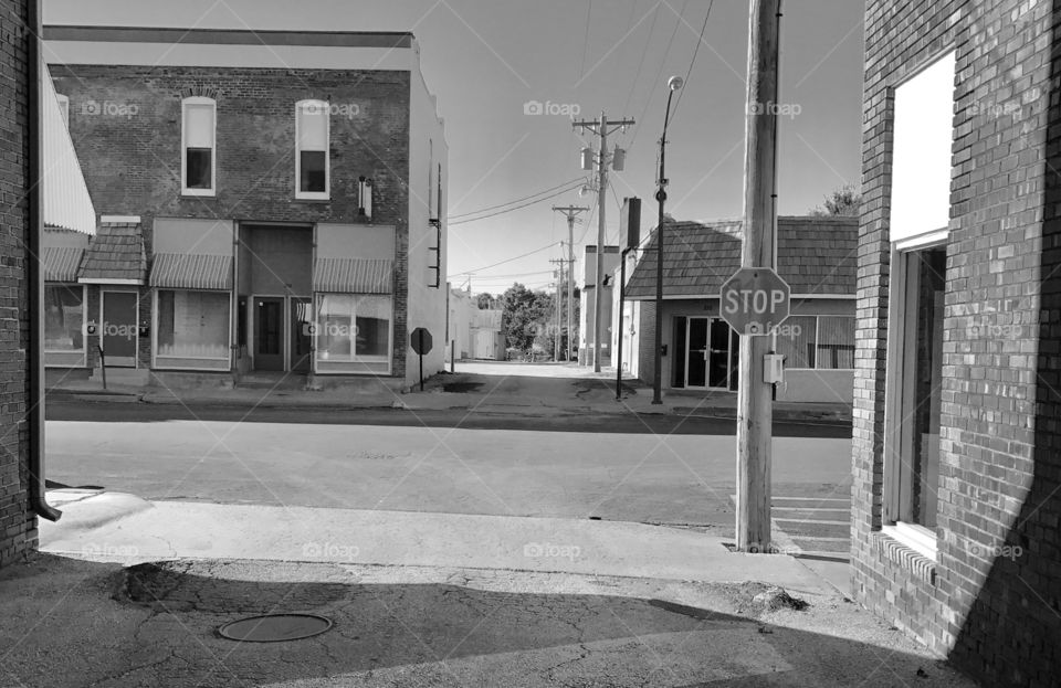 Quiet, Small Town, Morning, Corner, Stop