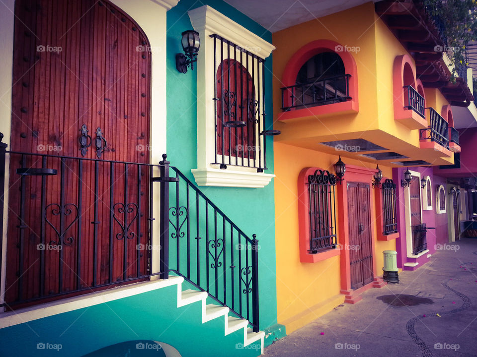 Puerto Vallarta side street. colorful paint job on a Puerto Vallarta side street