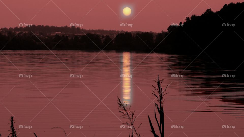 Reflection of moonlight on lake