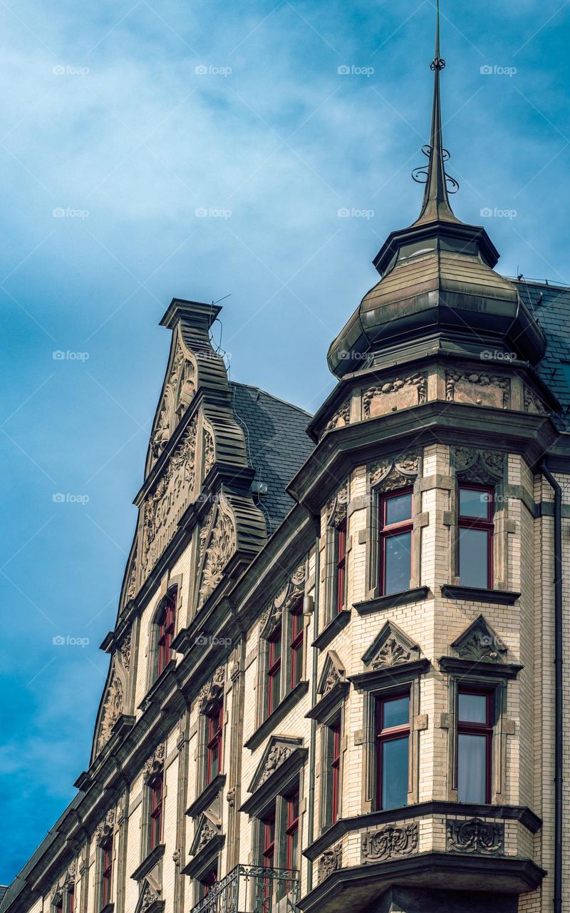 a fragment of the beautiful facade of a historic hotel