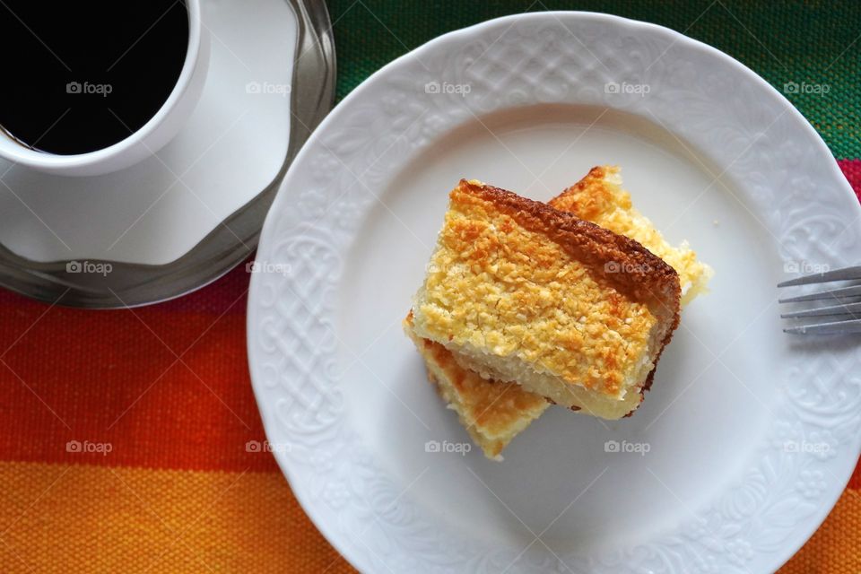 Cassava cake, a traditional recipe from northeastern Brazil. Manihot esculenta, commonly called cassava is a woody shrub native to South America