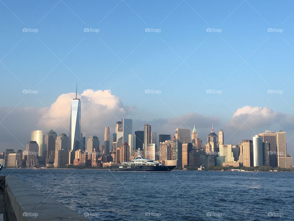 View of New York City skyline from Ellis Island