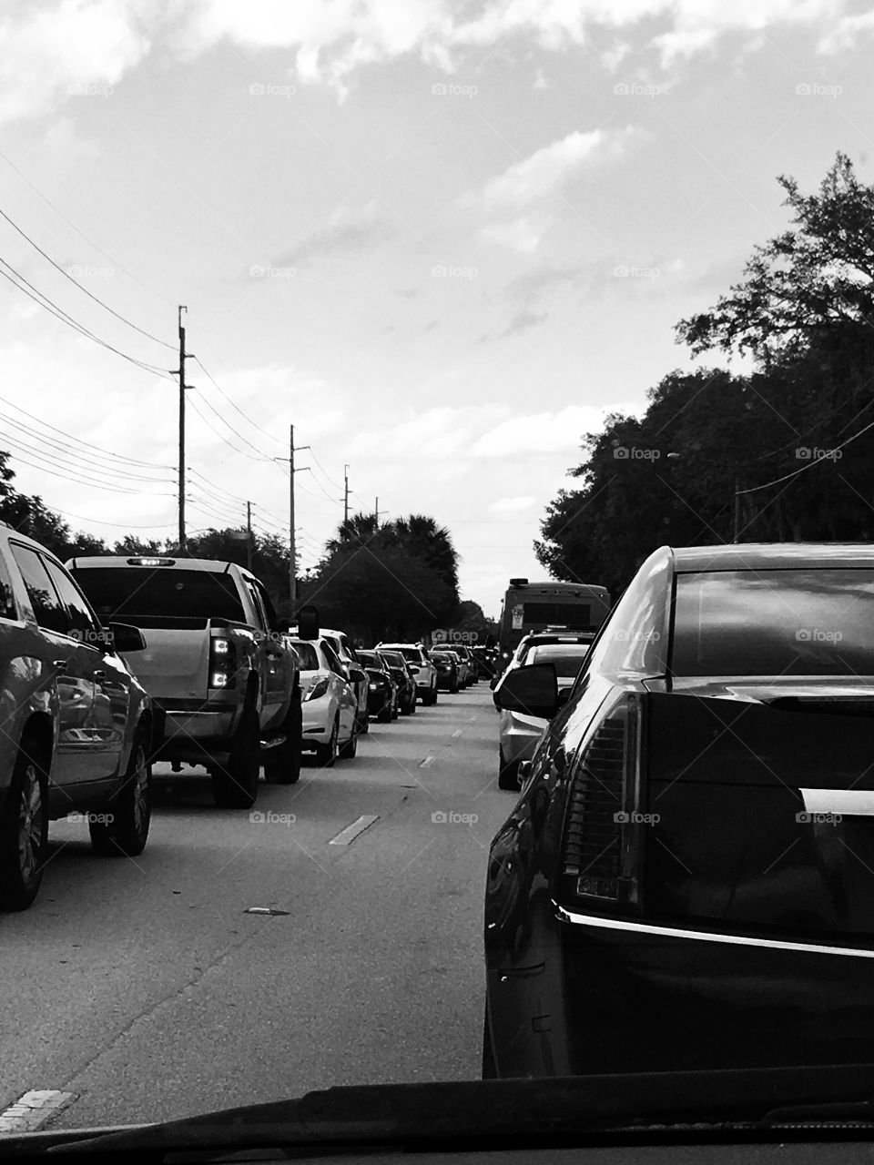 Line of traffic in black and white 
