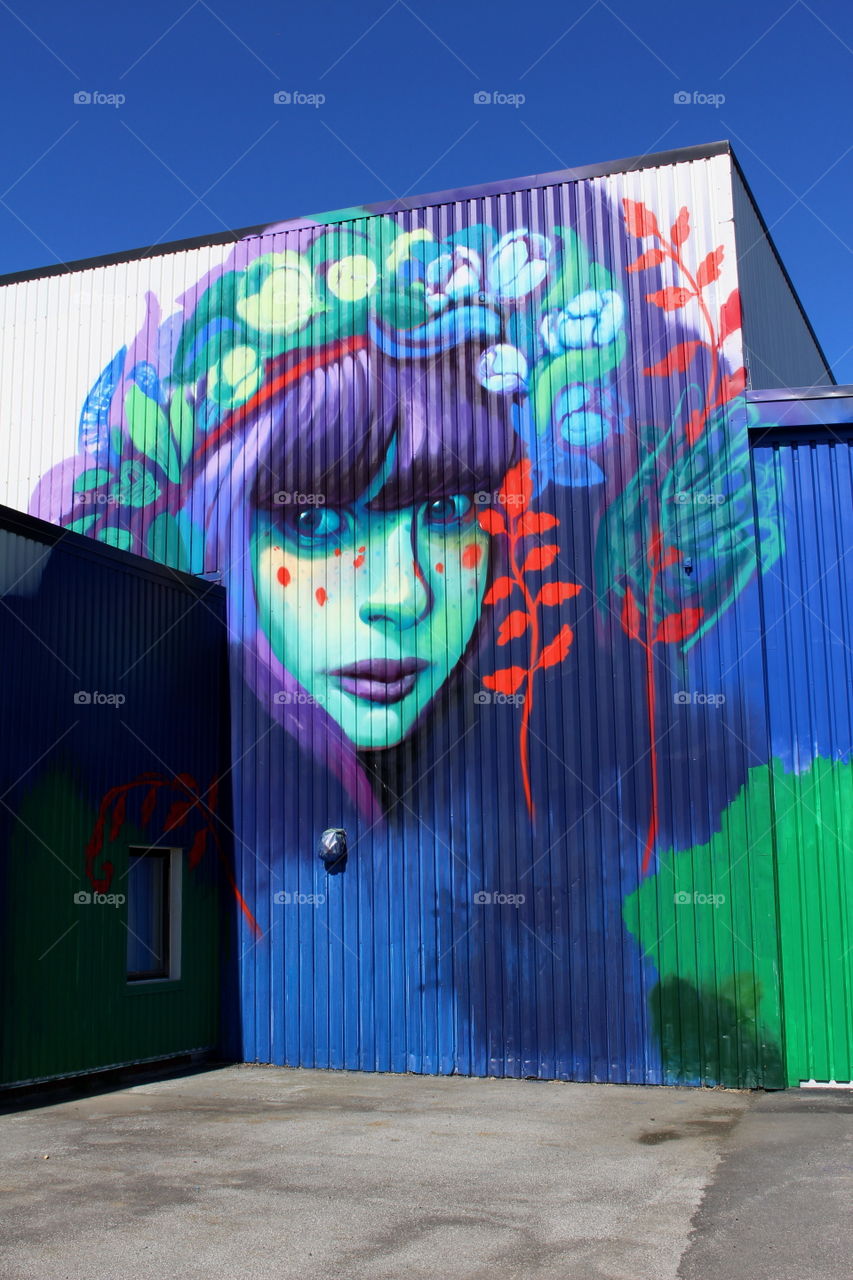 Woman graffiti street art Österlen, Sweden.
