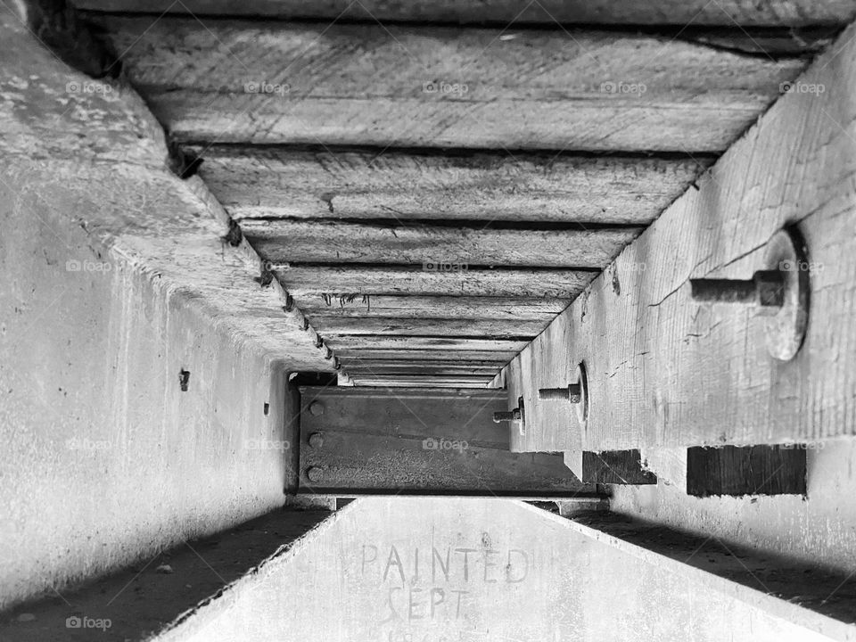 The underside of a covered bridge